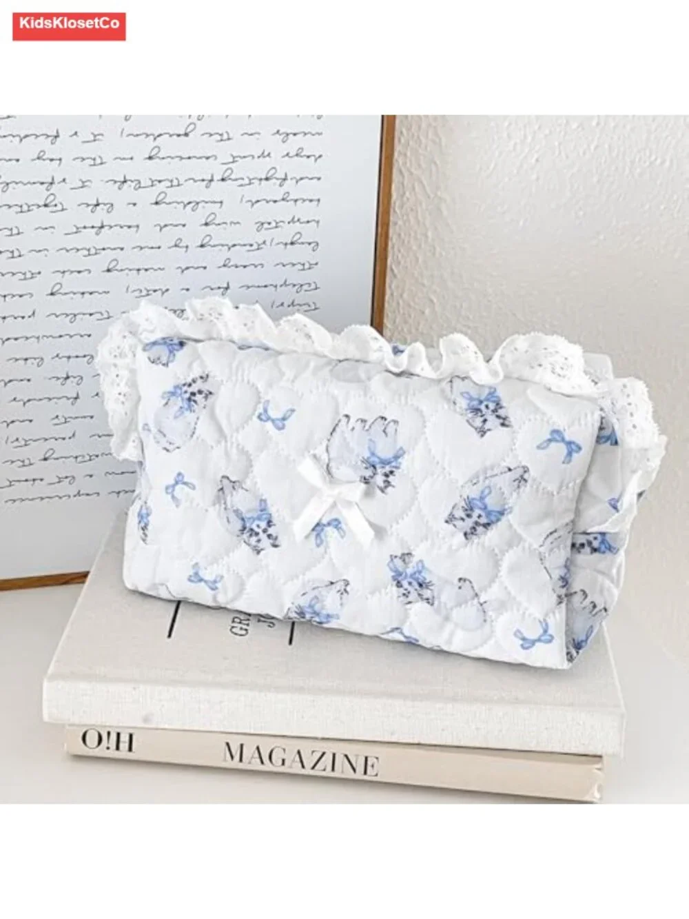 Quilted Makeup Bag Cosmetic Pouch Cute Bow Floral Travel Organizer Toiletry Bag